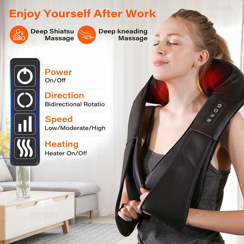 Neck and Shoulder Massager with Heat Therapy for Pain Relief, 4D Deep Tissue Kneading Massage Pillow, 3 Adjustable Intensity Speeds, Soothing Warmth for Muscle Relaxation, Back Massage, Black, Corded Electric