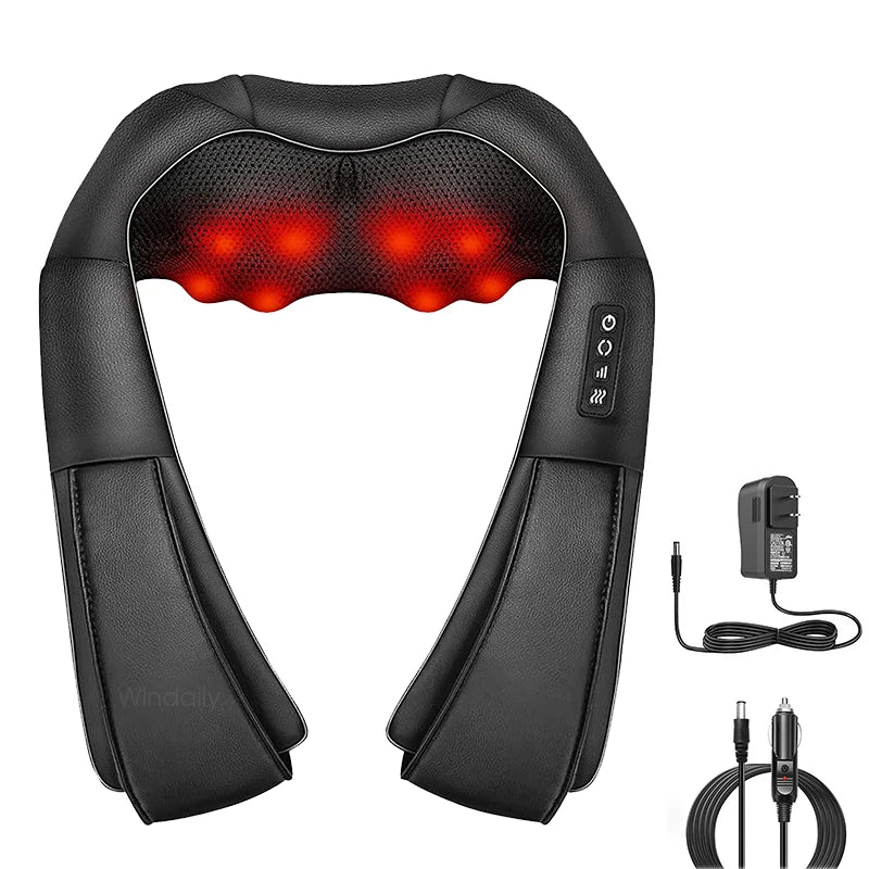 Neck and Shoulder Massager with Heat Therapy for Pain Relief, 4D Deep Tissue Kneading Massage Pillow, 3 Adjustable Intensity Speeds, Soothing Warmth for Muscle Relaxation, Back Massage, Black, Corded Electric