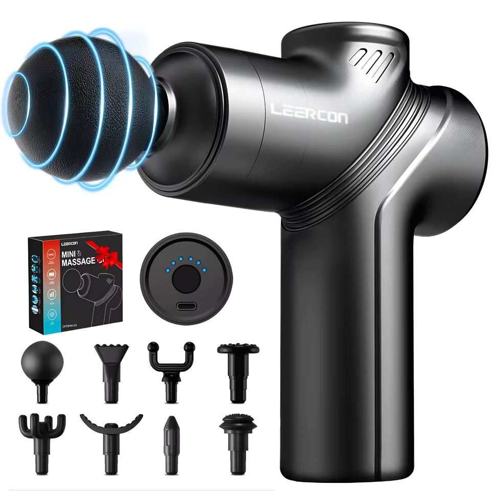 Leercon Massage Gun, Deep Tissue Percussion Massager for Athletes, Muscle Massage Gun for Back, Legs & Body, 4 Interchangeable Massage Heads, Quiet Brushless Motor, Portable Massage Gun for Men & Women
