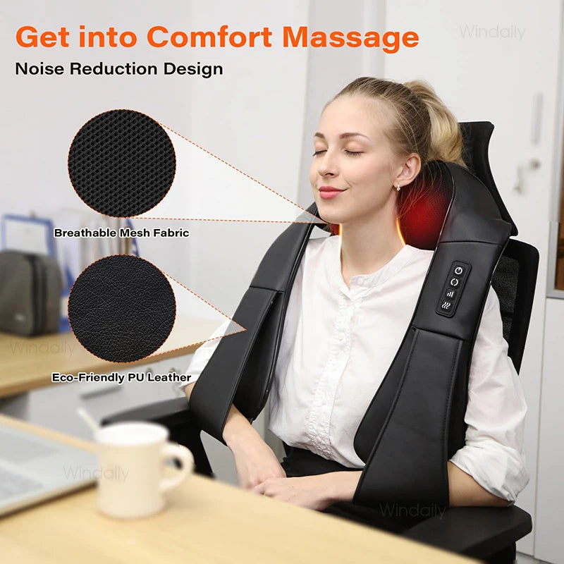 Neck and Shoulder Massager with Heat Therapy for Pain Relief, 4D Deep Tissue Kneading Massage Pillow, 3 Adjustable Intensity Speeds, Soothing Warmth for Muscle Relaxation, Back Massage, Black, Corded Electric