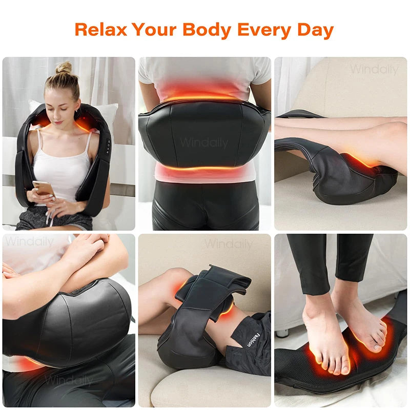Neck and Shoulder Massager with Heat Therapy for Pain Relief, 4D Deep Tissue Kneading Massage Pillow, 3 Adjustable Intensity Speeds, Soothing Warmth for Muscle Relaxation, Back Massage, Black, Corded Electric